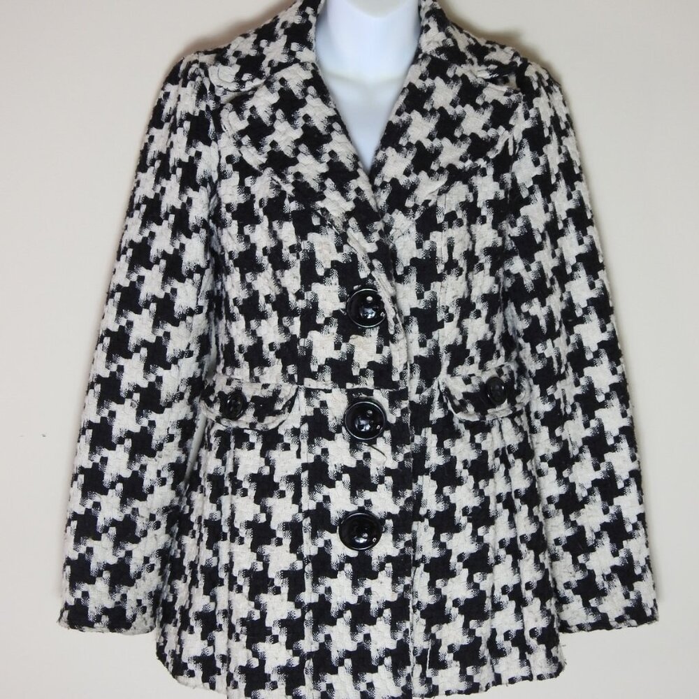 Vintage Candies Size M Black Ivory Big Houndstooth Peacoat Jacket Wool 90s - Picture 7 of 11